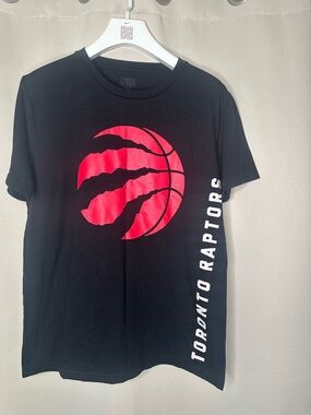 NBA Raptors Black Crewneck Tee with Subtle Printed Logo